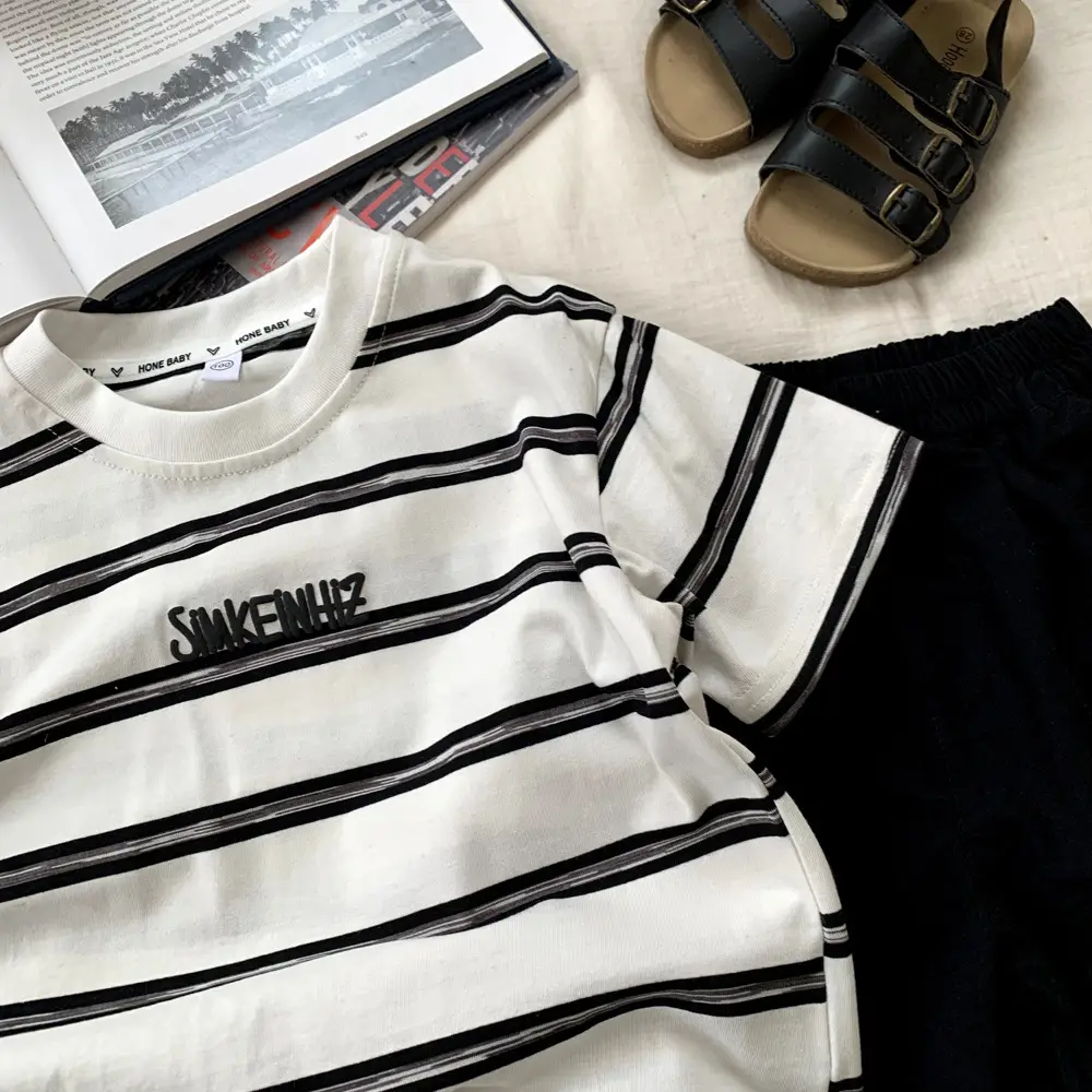 Boys Striped T-Shirt Medium Large Kids Summer Korean Style — feature 9