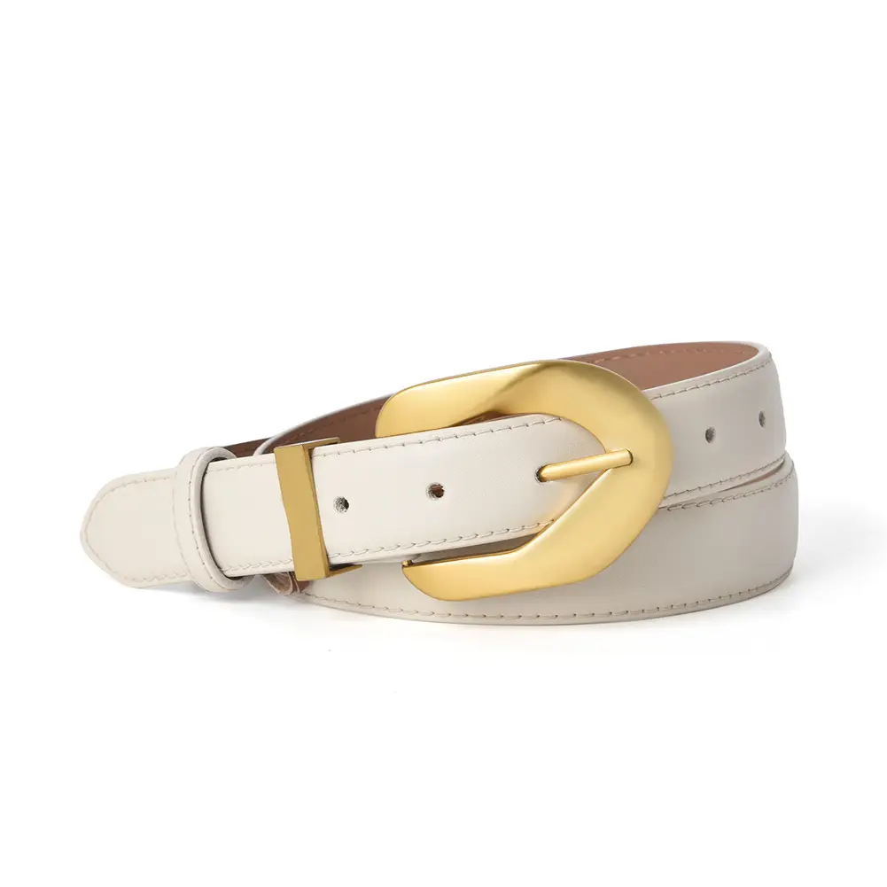 Korean Style Belt with Gold Buckle Brown Leather - Image 10