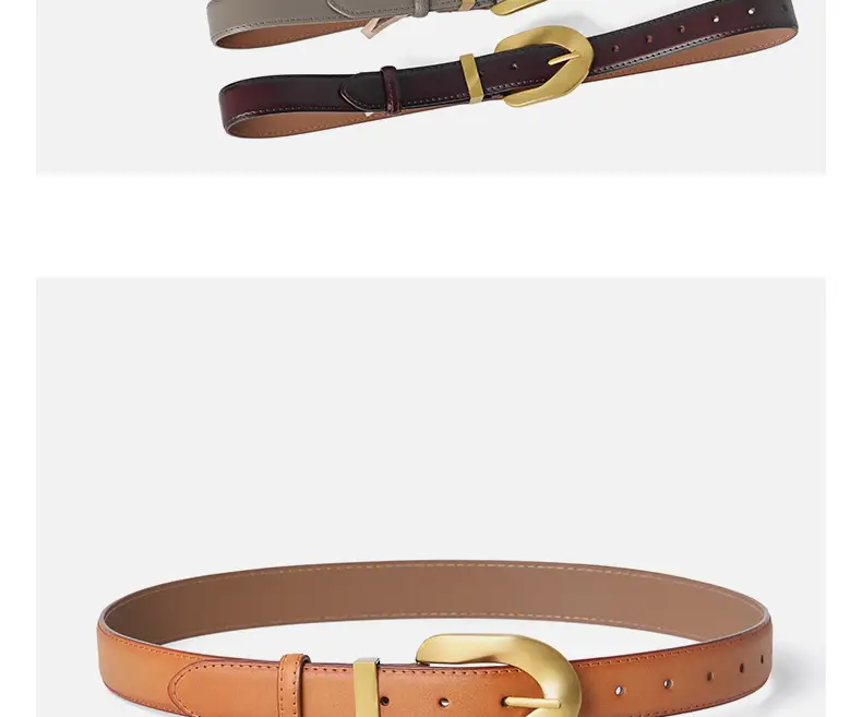 Korean Style Belt with Gold Buckle Brown Leather β feature 10