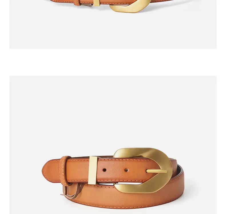 Korean Style Belt with Gold Buckle Brown Leather β feature 11