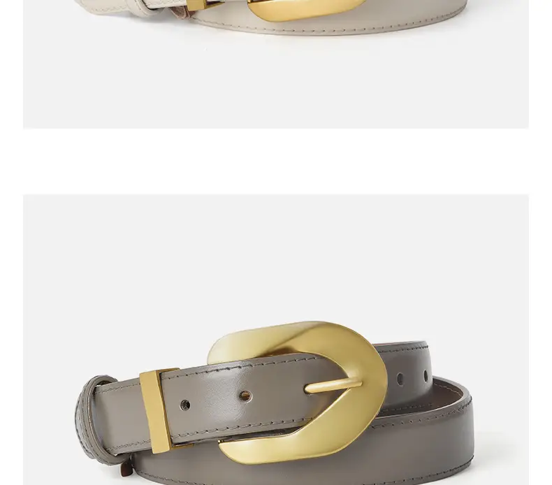 Korean Style Belt with Gold Buckle Brown Leather β feature 13