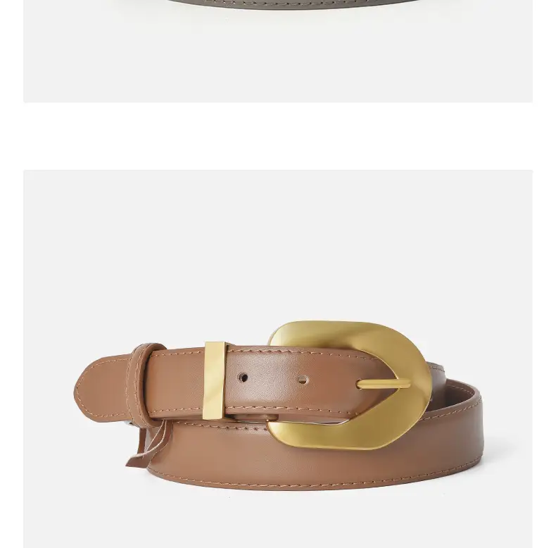Korean Style Belt with Gold Buckle Brown Leather β feature 14