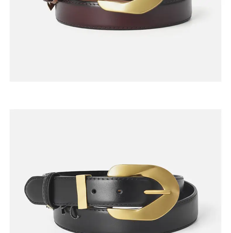 Korean Style Belt with Gold Buckle Brown Leather β feature 16