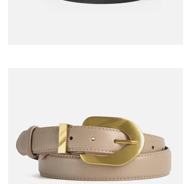 Korean Style Belt with Gold Buckle Brown Leather β feature 17