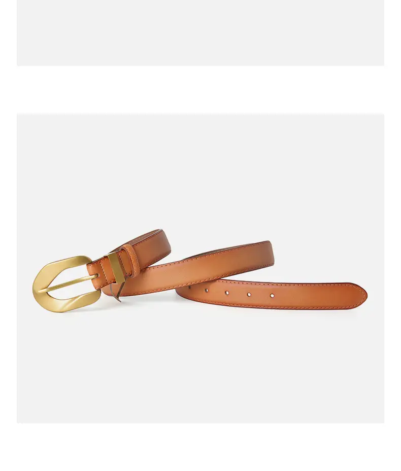 Korean Style Belt with Gold Buckle Brown Leather β feature 18