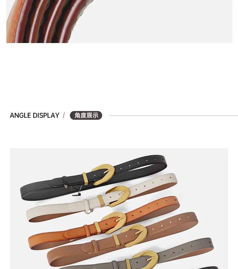 Korean Style Belt with Gold Buckle Brown Leather β feature 9