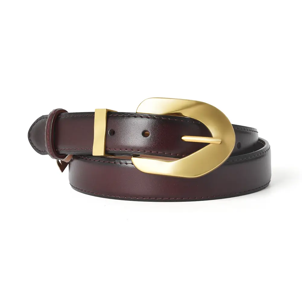 Korean Style Belt with Gold Buckle Brown Leather - Image 4