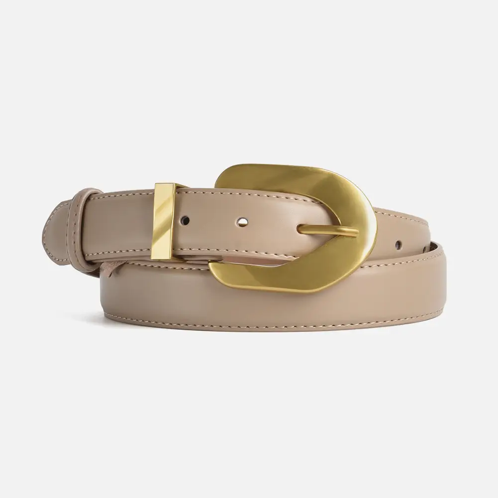 Korean Style Belt with Gold Buckle Brown Leather - Image 6