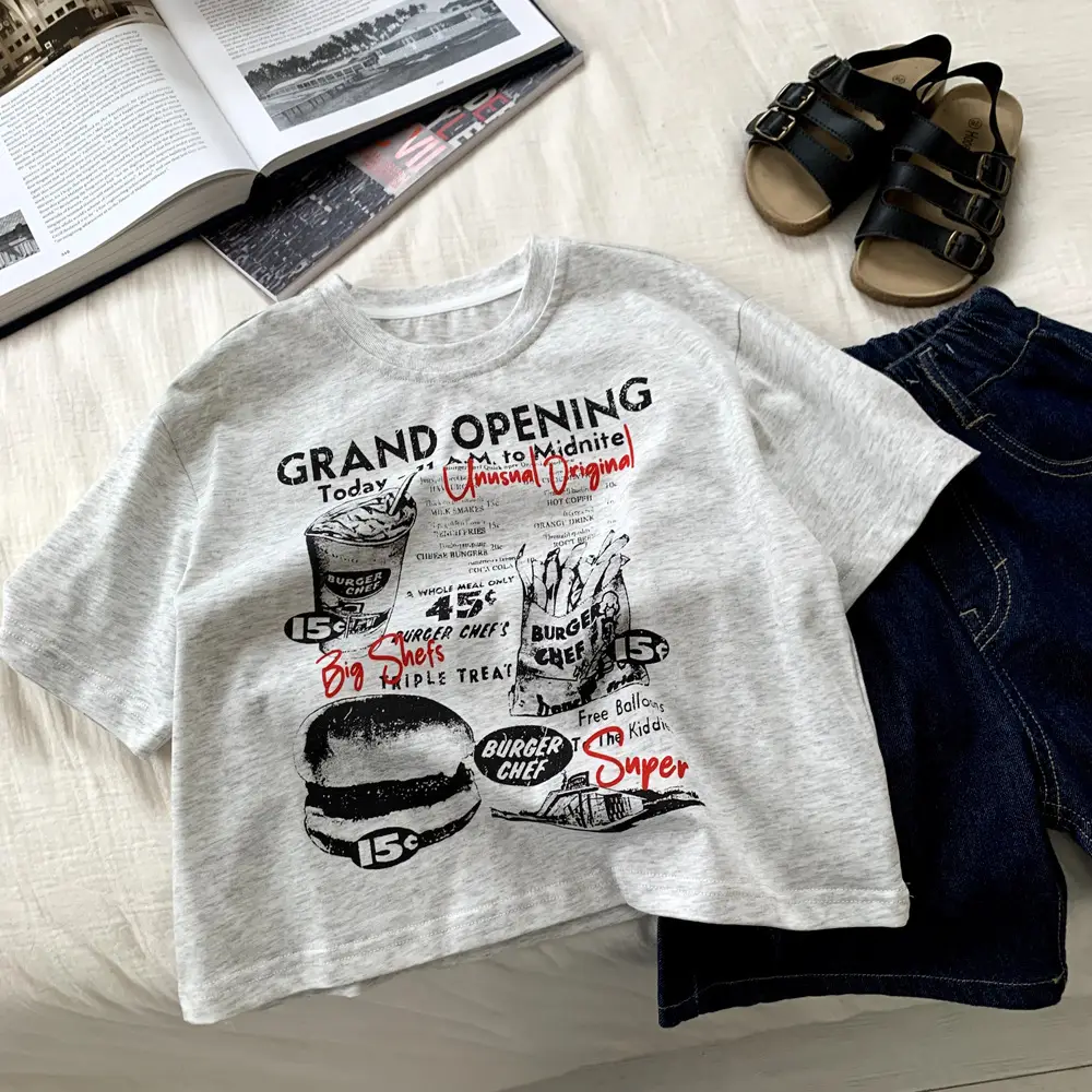 Boys Grey Graphic T-Shirt 2025 Summer Cool Western Style — feature 3
