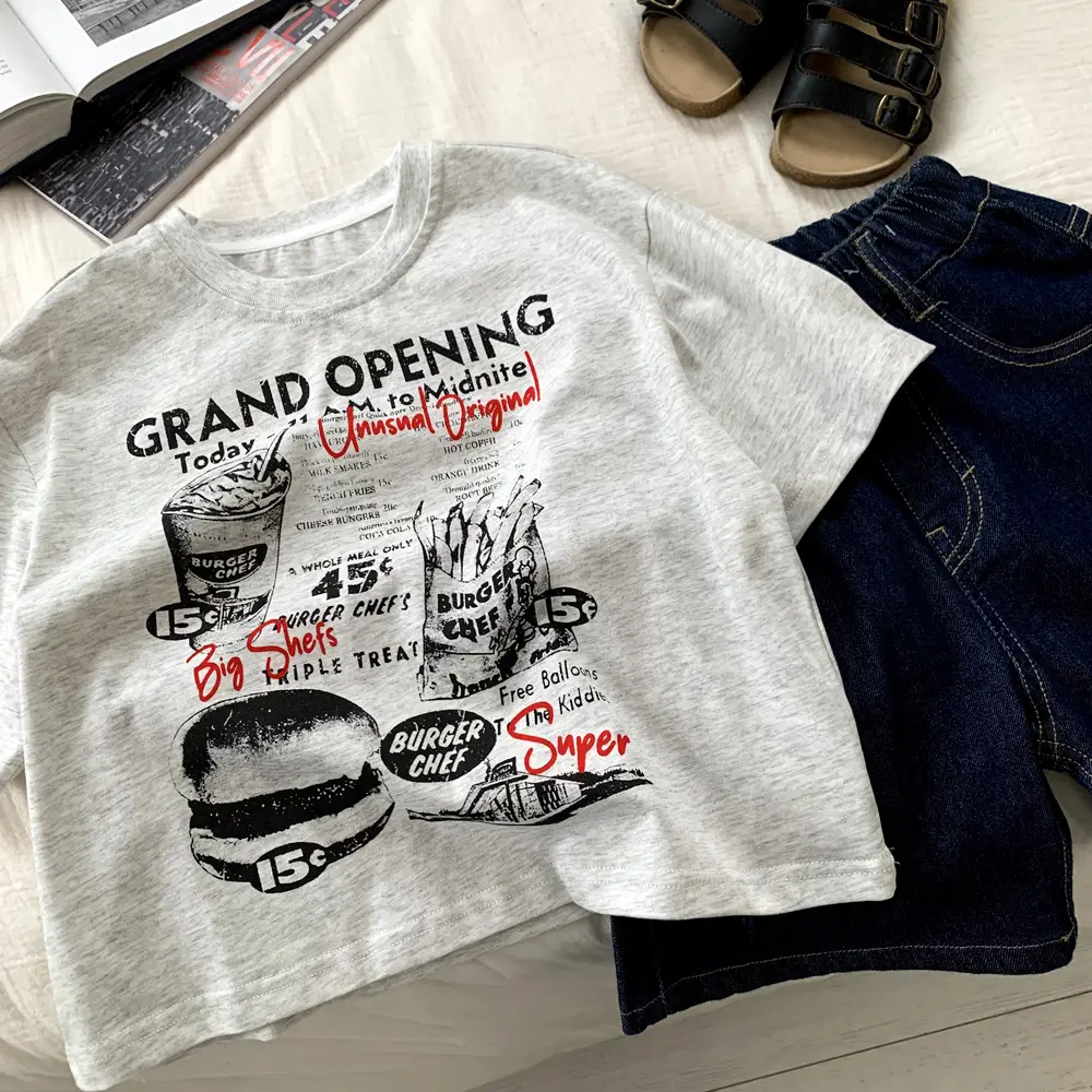 Boys Grey Graphic T-Shirt 2025 Summer Cool Western Style — feature 6