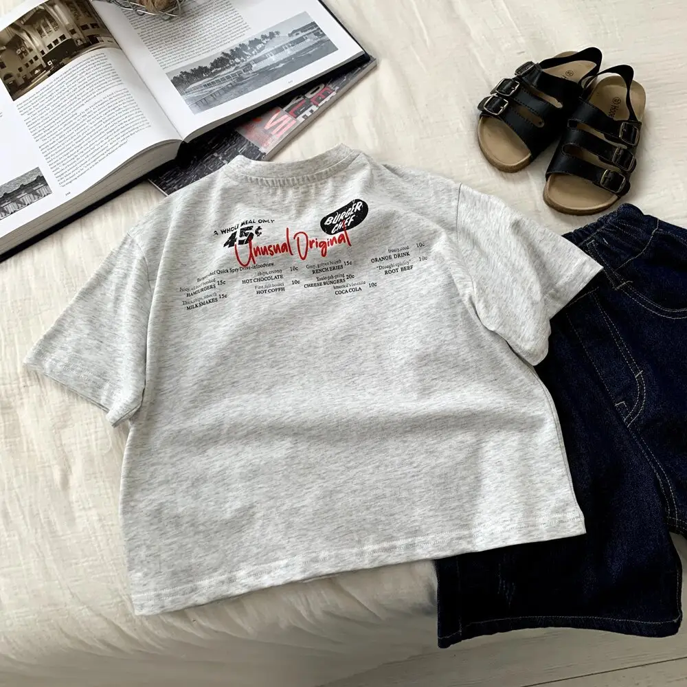 Boys Grey Graphic T-Shirt 2025 Summer Cool Western Style — feature 8