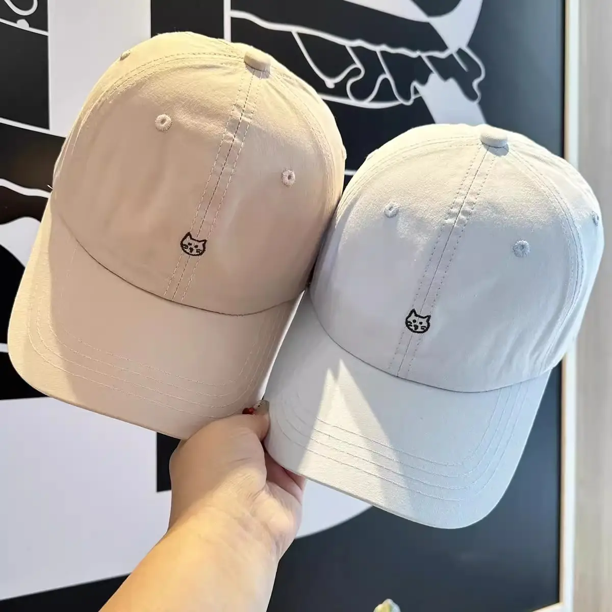 Beige Cat Embroidered Baseball Cap for Women - Image 8