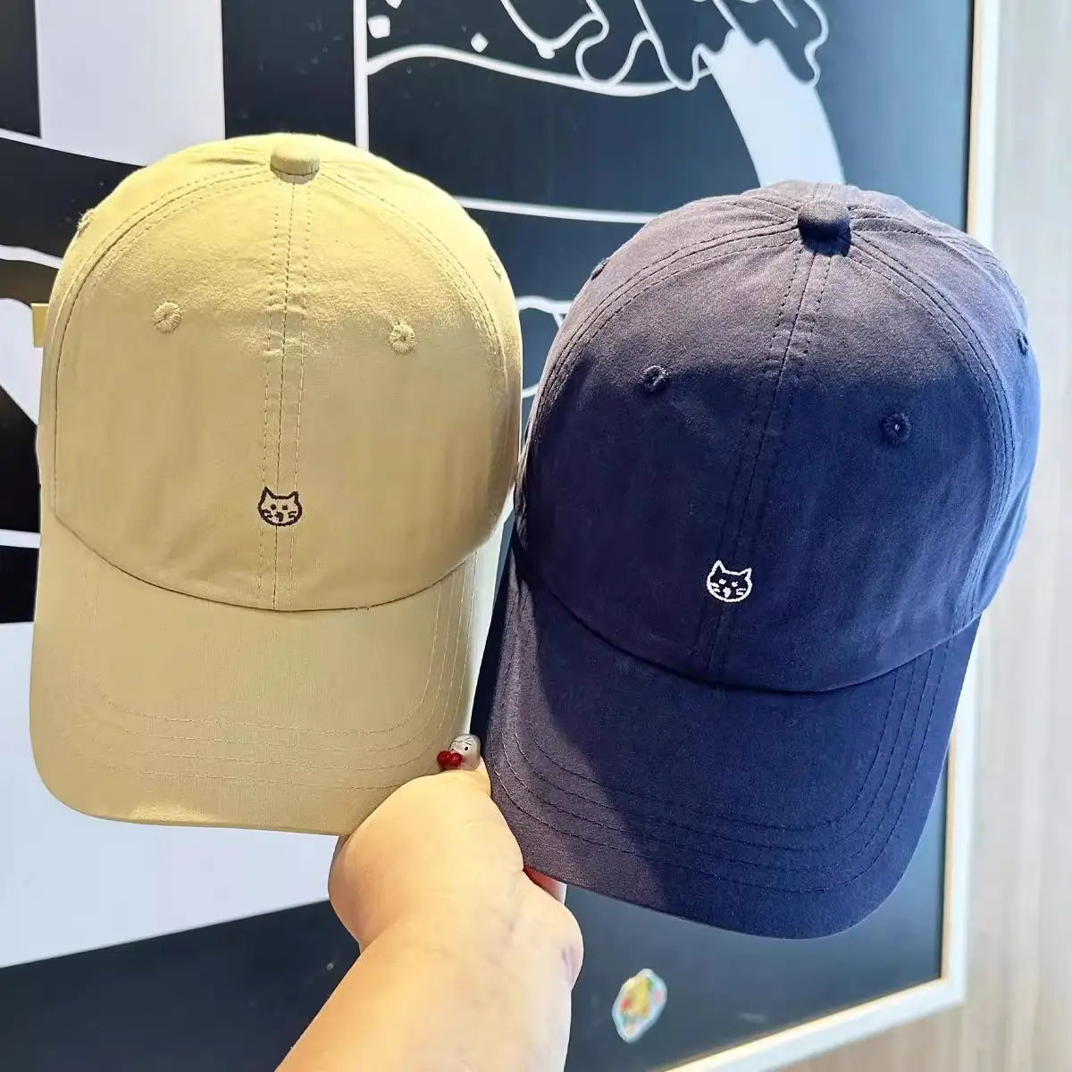Beige Cat Embroidered Baseball Cap for Women - Image 9