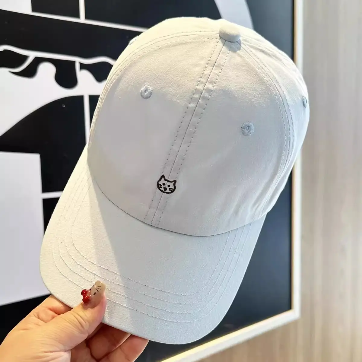 Beige Cat Embroidered Baseball Cap for Women - Image 10