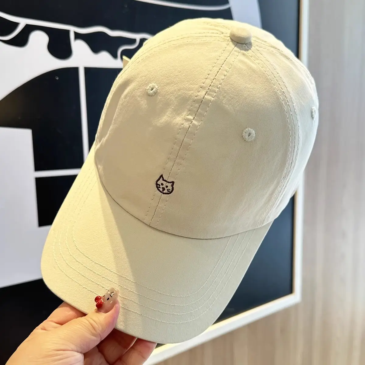 Beige Cat Embroidered Baseball Cap for Women — feature 5