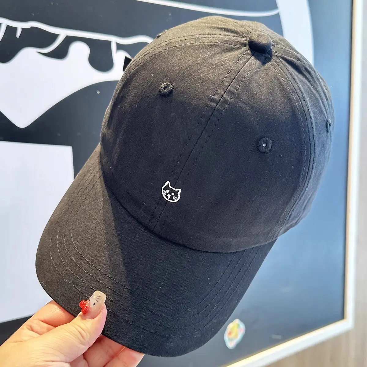 Beige Cat Embroidered Baseball Cap for Women - Image 5