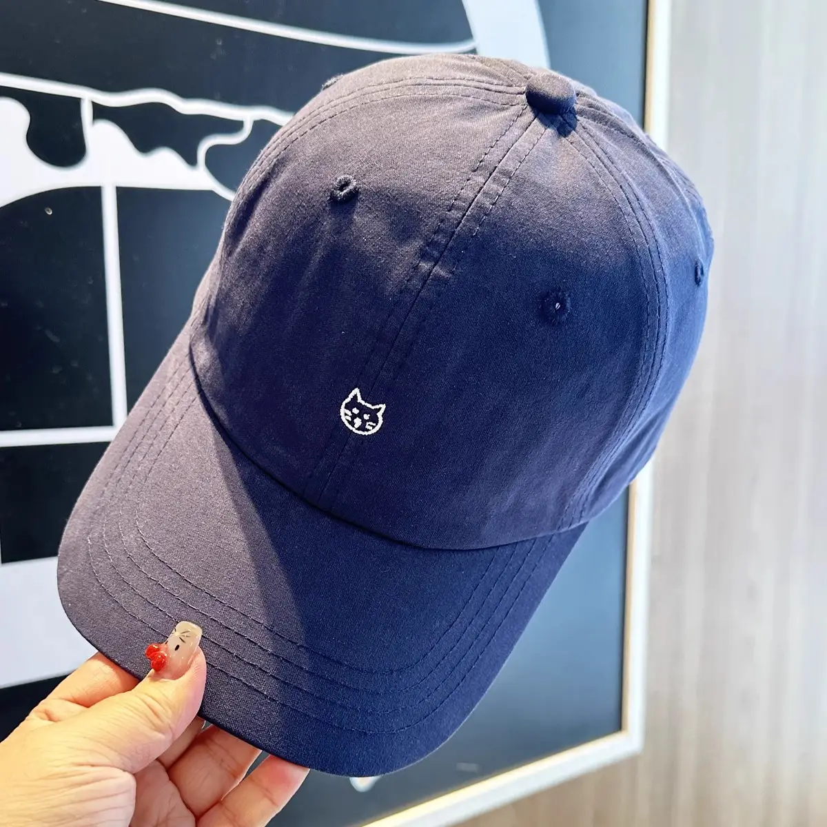 Beige Cat Embroidered Baseball Cap for Women - Image 6
