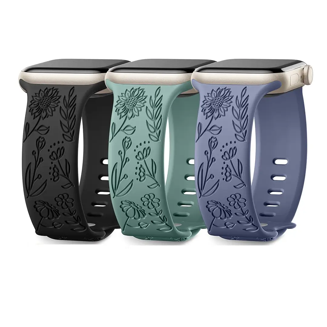 Suitable for Applewatch Adjustable Watch Strap Sunflower Engraved Silicone Strap Fashionable Casual Apple Watch Band