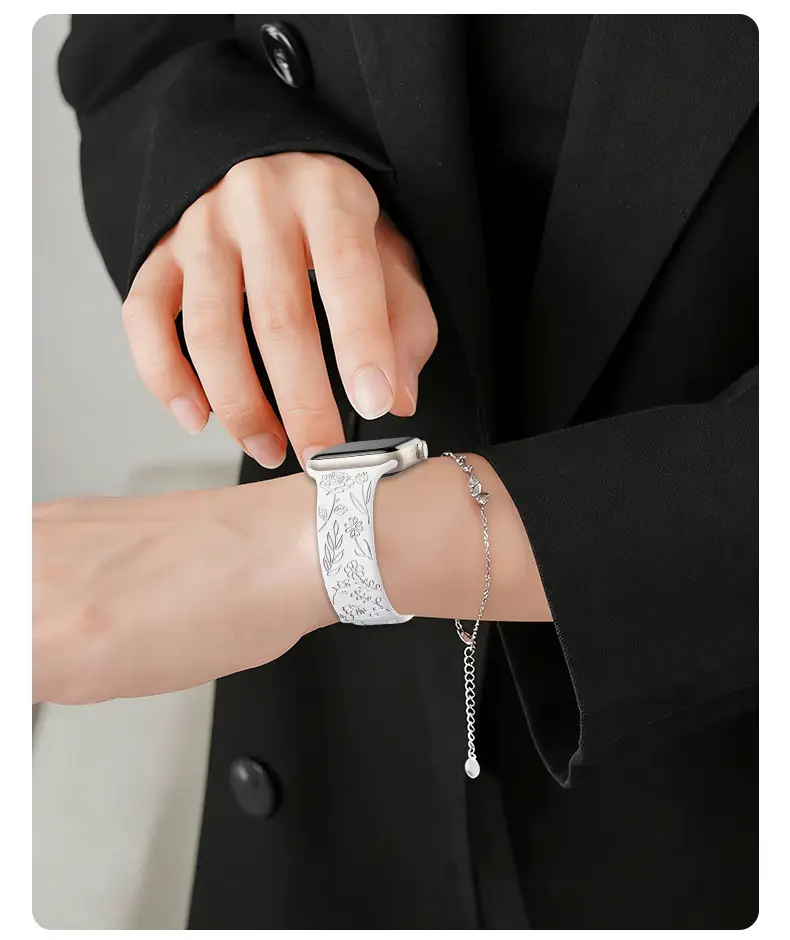 Suitable for Applewatch Adjustable Watch Strap Sunflower Engraved Silicone Strap Fashionable Casual Apple Watch Band — feature 7