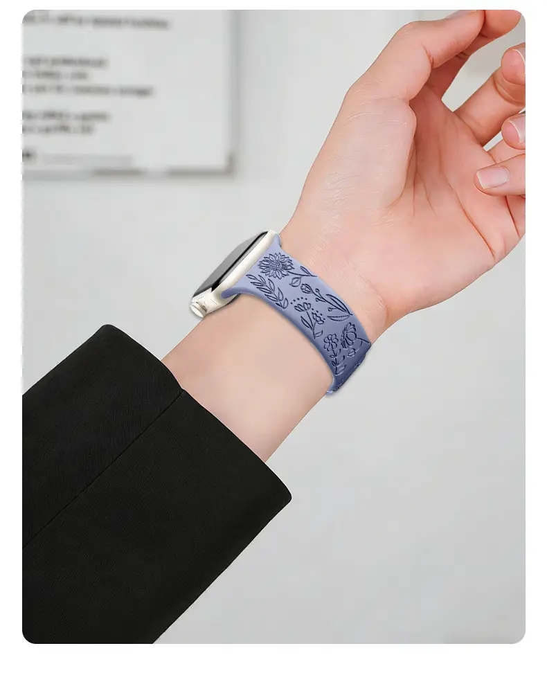 Suitable for Applewatch Adjustable Watch Strap Sunflower Engraved Silicone Strap Fashionable Casual Apple Watch Band — feature 8