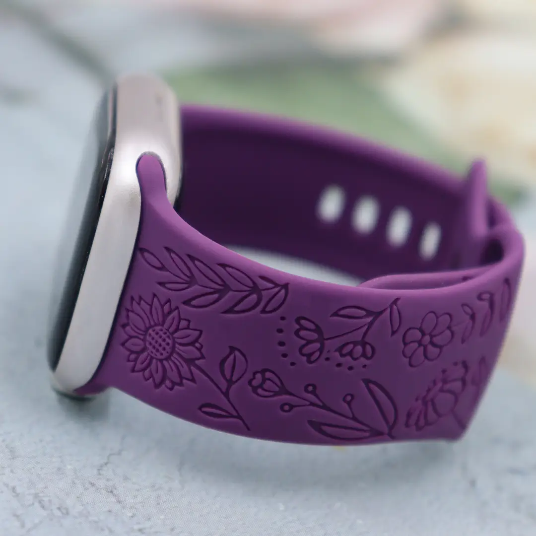 Suitable for Applewatch Adjustable Watch Strap Sunflower Engraved Silicone Strap Fashionable Casual Apple Watch Band