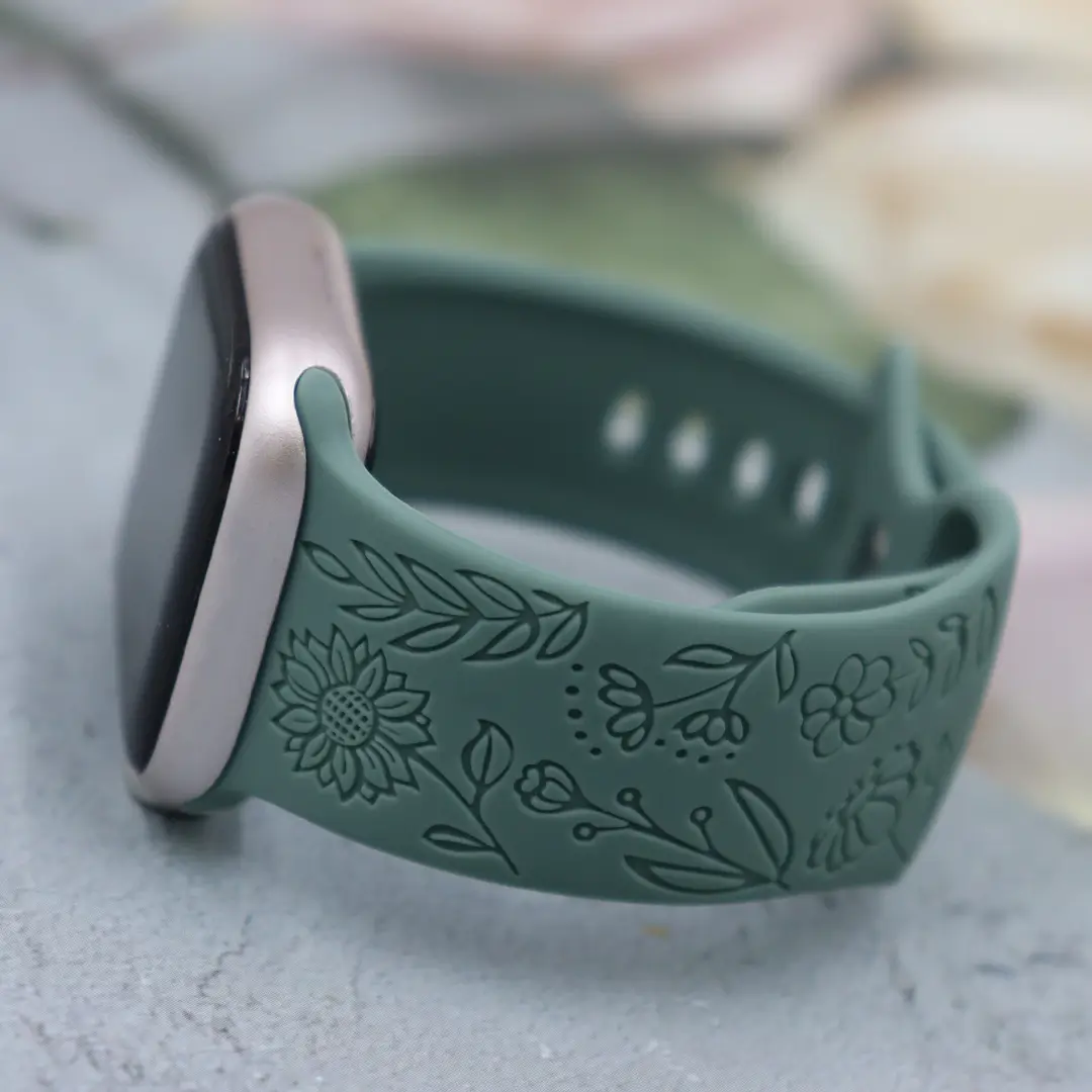 Suitable for Applewatch Adjustable Watch Strap Sunflower Engraved Silicone Strap Fashionable Casual Apple Watch Band
