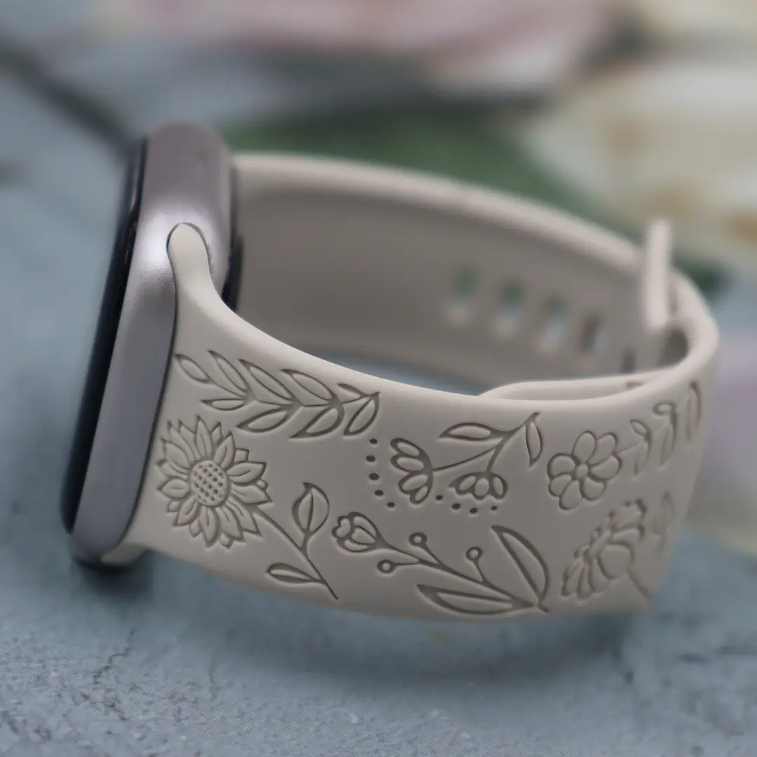 Suitable for Applewatch Adjustable Watch Strap Sunflower Engraved Silicone Strap Fashionable Casual Apple Watch Band