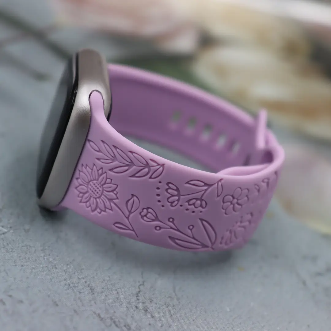 Suitable for Applewatch Adjustable Watch Strap Sunflower Engraved Silicone Strap Fashionable Casual Apple Watch Band