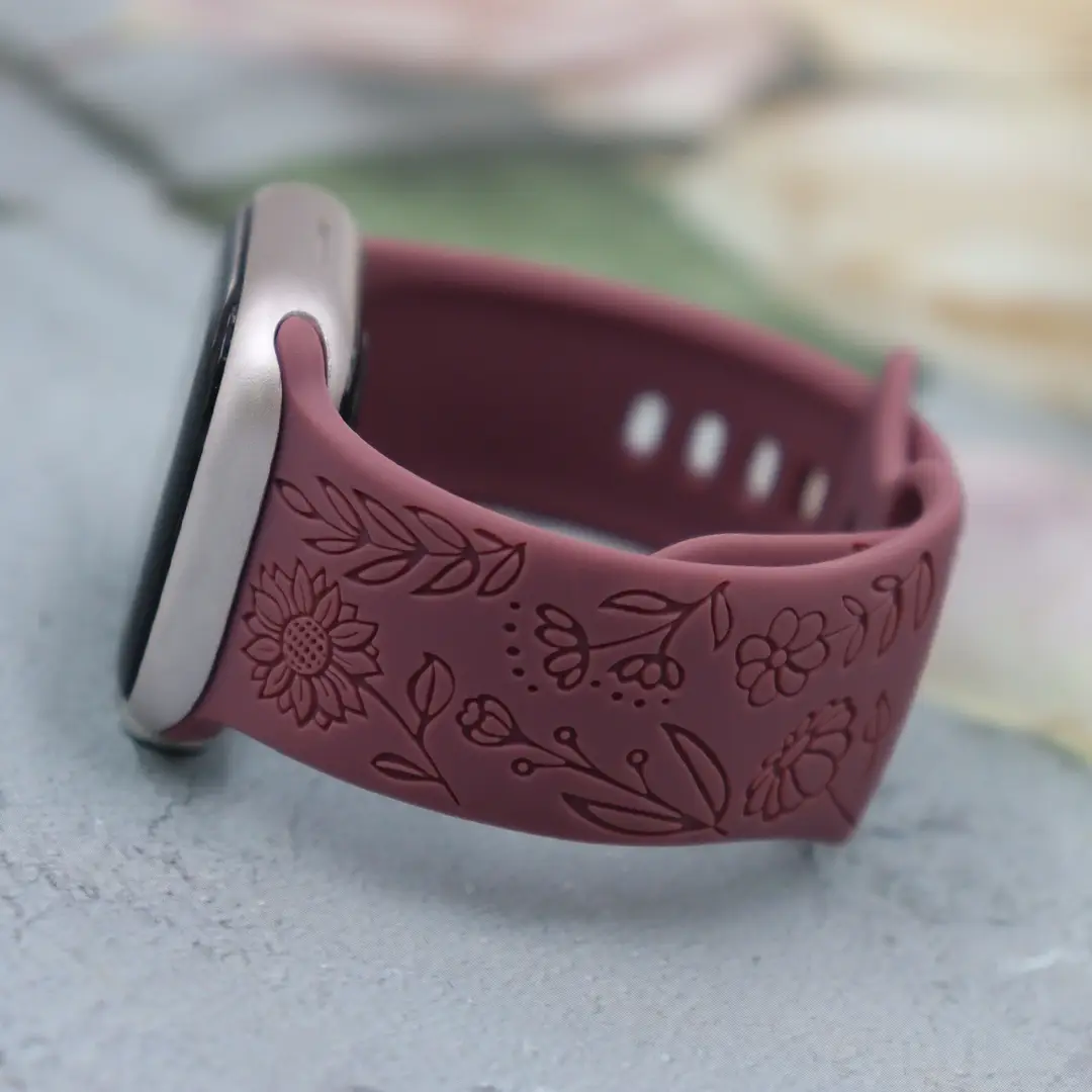 Suitable for Applewatch Adjustable Watch Strap Sunflower Engraved Silicone Strap Fashionable Casual Apple Watch Band