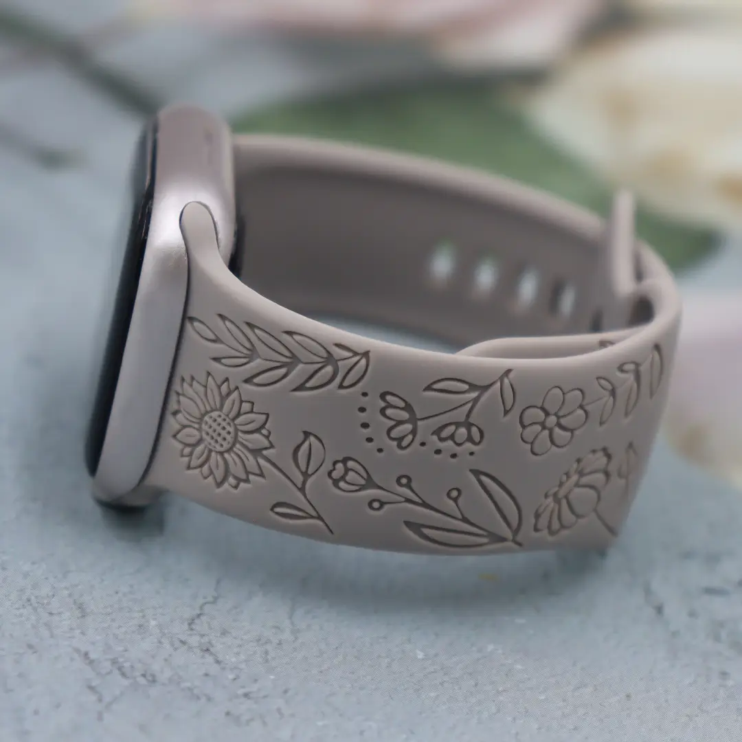 Suitable for Applewatch Adjustable Watch Strap Sunflower Engraved Silicone Strap Fashionable Casual Apple Watch Band