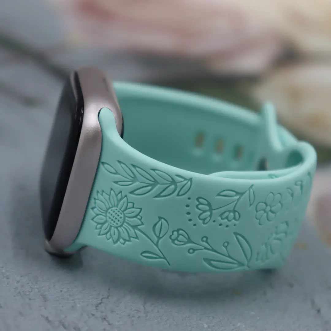 Suitable for Applewatch Adjustable Watch Strap Sunflower Engraved Silicone Strap Fashionable Casual Apple Watch Band