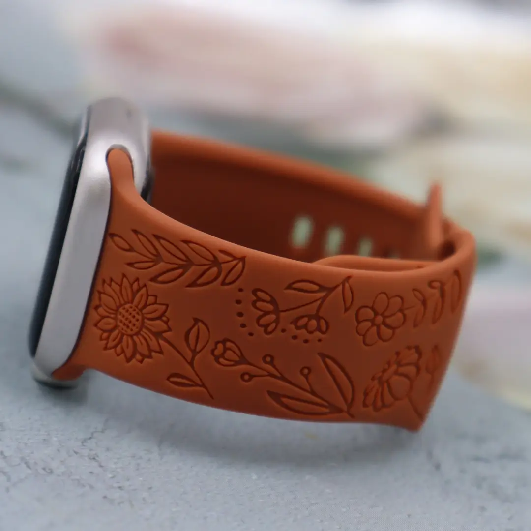 Suitable for Applewatch Adjustable Watch Strap Sunflower Engraved Silicone Strap Fashionable Casual Apple Watch Band