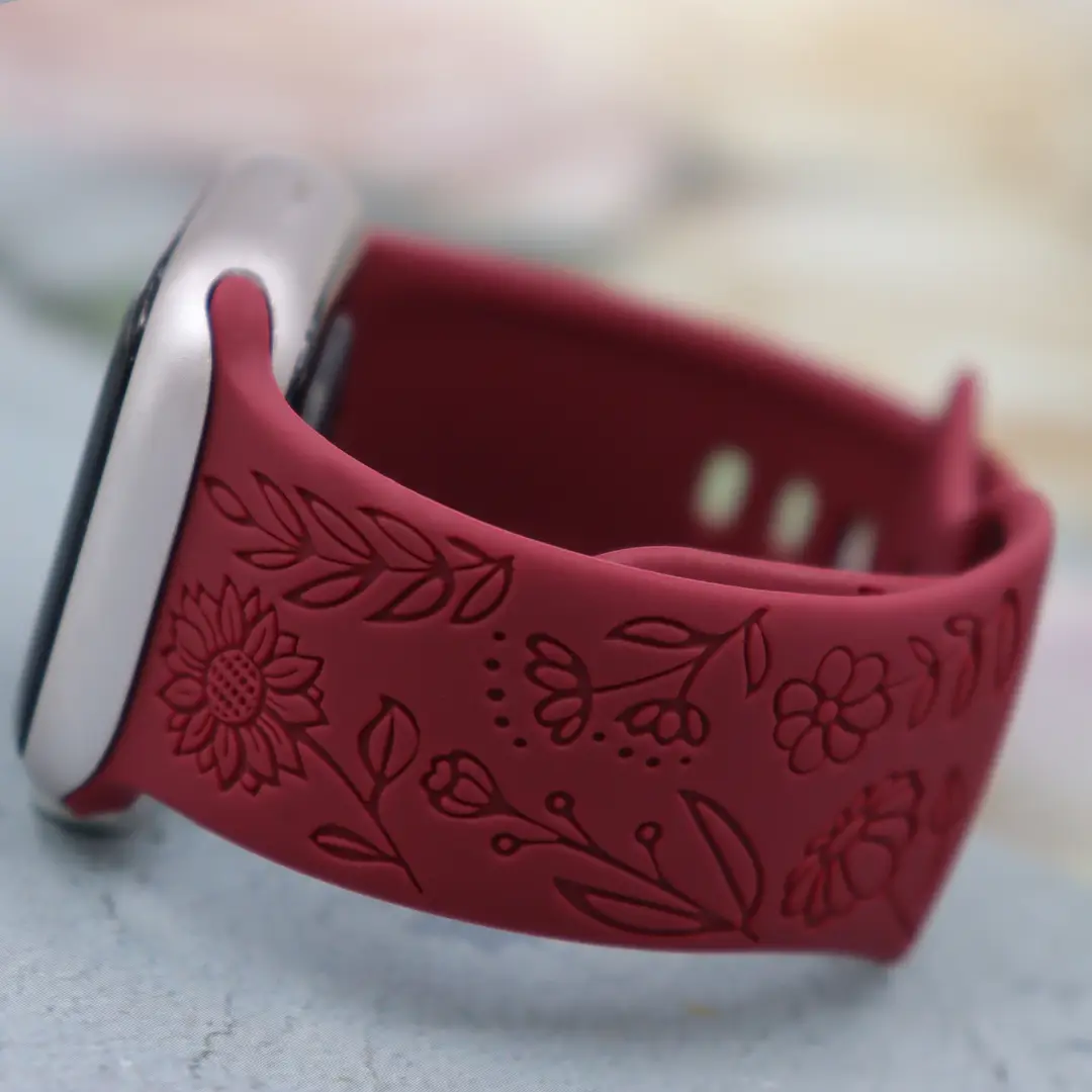 Suitable for Applewatch Adjustable Watch Strap Sunflower Engraved Silicone Strap Fashionable Casual Apple Watch Band