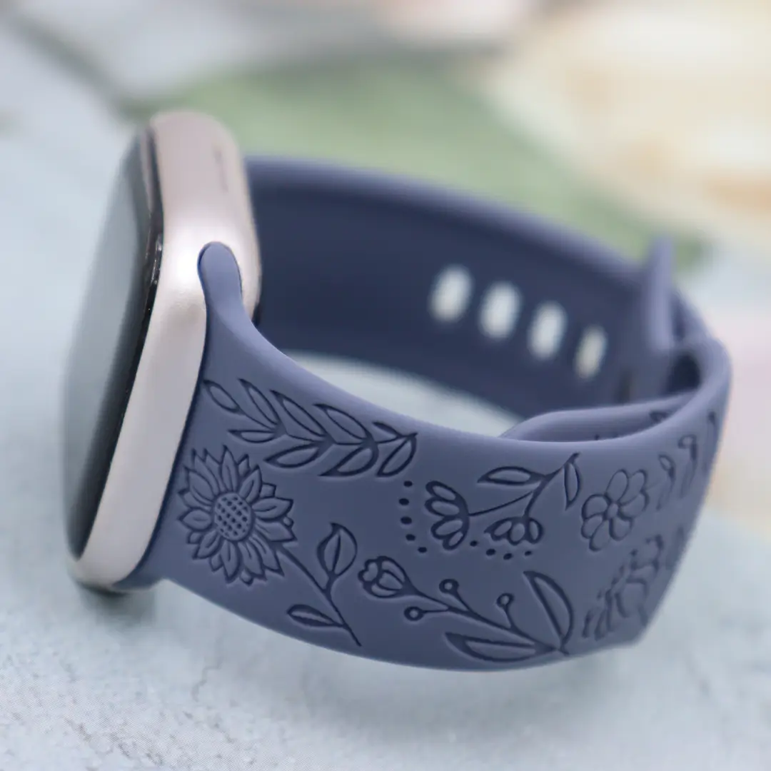 Suitable for Applewatch Adjustable Watch Strap Sunflower Engraved Silicone Strap Fashionable Casual Apple Watch Band