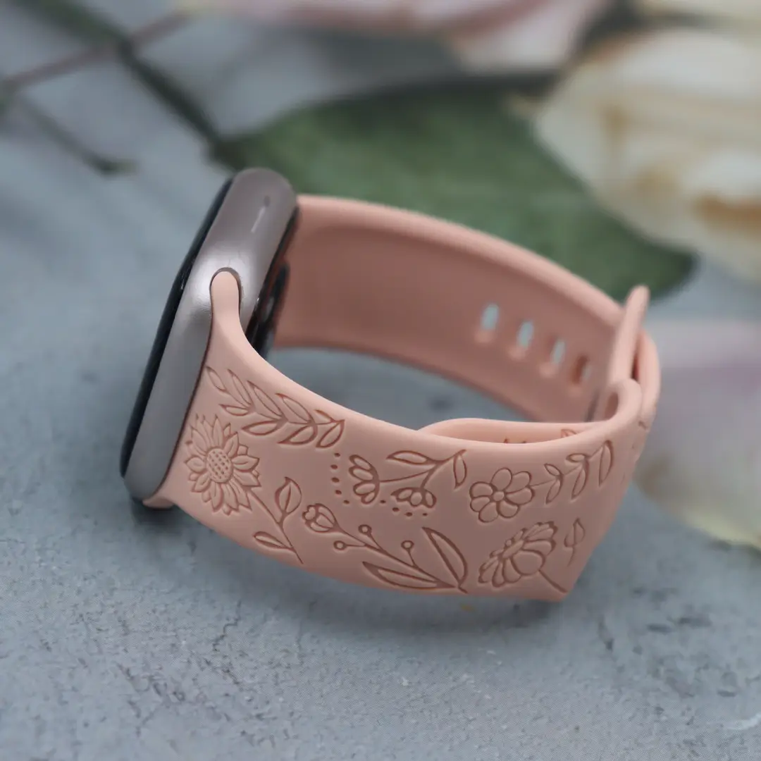 Suitable for Applewatch Adjustable Watch Strap Sunflower Engraved Silicone Strap Fashionable Casual Apple Watch Band