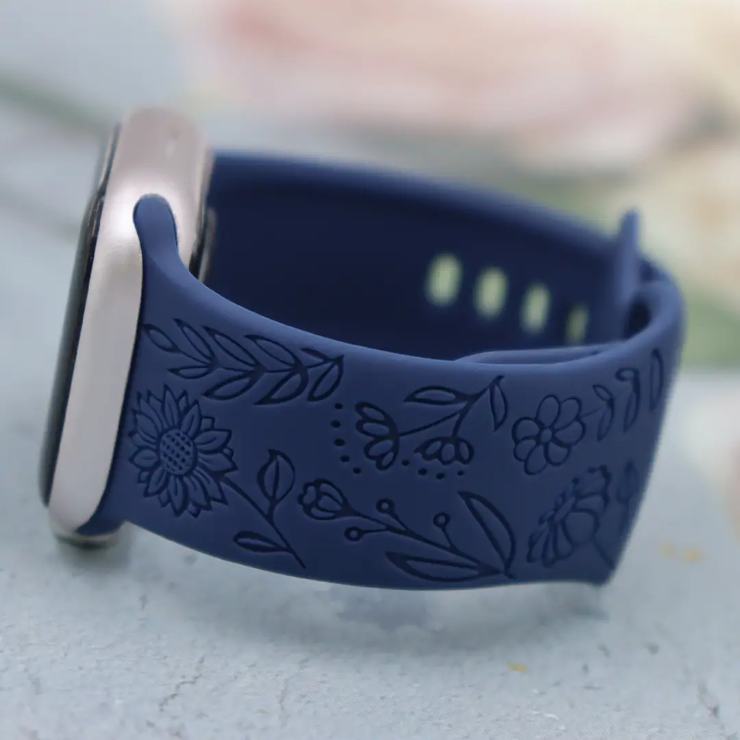 Suitable for Applewatch Adjustable Watch Strap Sunflower Engraved Silicone Strap Fashionable Casual Apple Watch Band