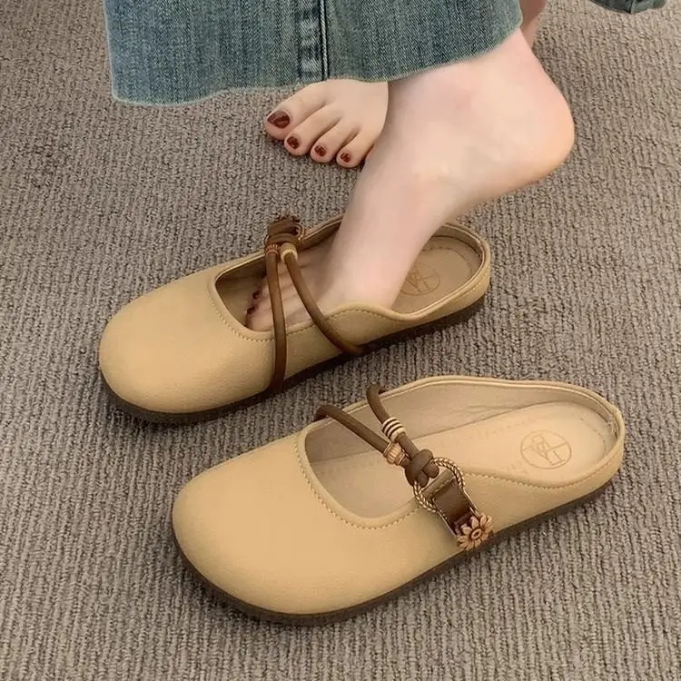 Women's Summer Overhead Half Slippers 2025 New Super Hot Flat Slip-on Lazy Half-support French Sandals and Slippers - Image 5