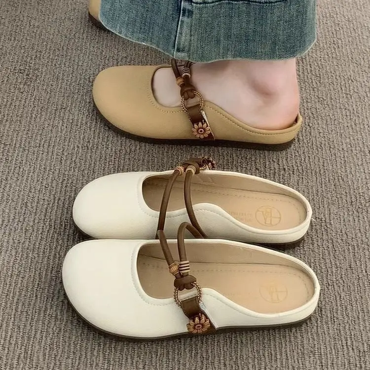 Women's Summer Overhead Half Slippers 2025 New Super Hot Flat Slip-on Lazy Half-support French Sandals and Slippers - Image 6
