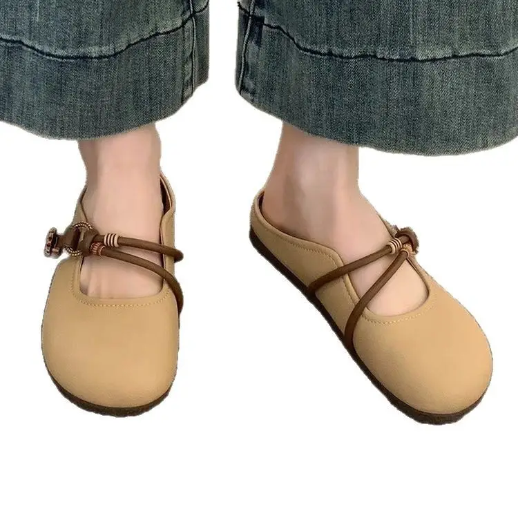 Women's Summer Overhead Half Slippers 2025 New Super Hot Flat Slip-on Lazy Half-support French Sandals and Slippers - Image 7