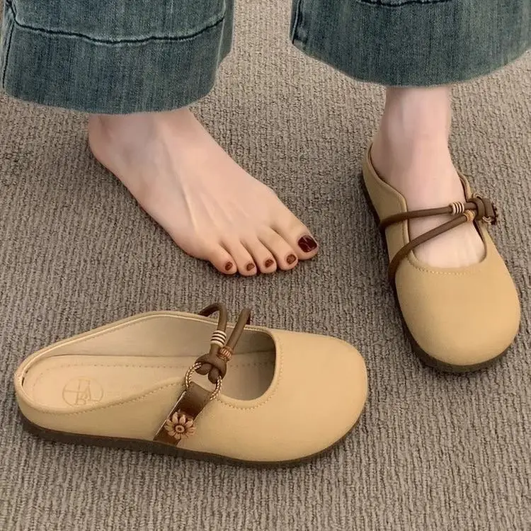 Women's Summer Overhead Half Slippers 2025 New Super Hot Flat Slip-on Lazy Half-support French Sandals and Slippers — feature 10