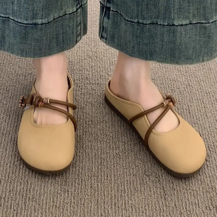 Women's Summer Overhead Half Slippers 2025 New Super Hot Flat Slip-on Lazy Half-support French Sandals and Slippers — feature 11