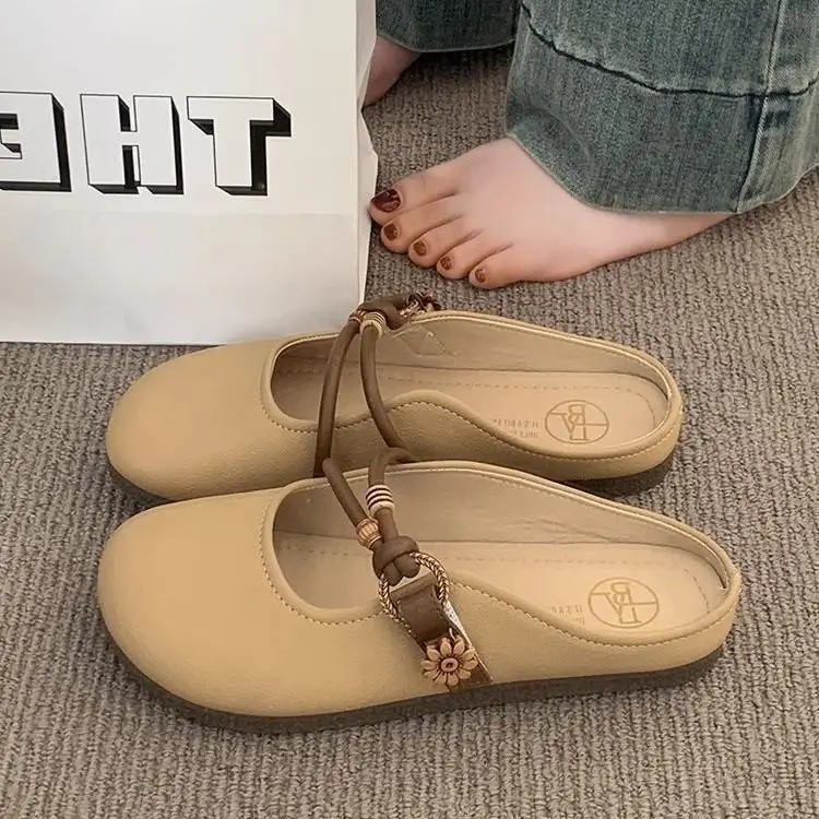 Women's Summer Overhead Half Slippers 2025 New Super Hot Flat Slip-on Lazy Half-support French Sandals and Slippers — feature 13