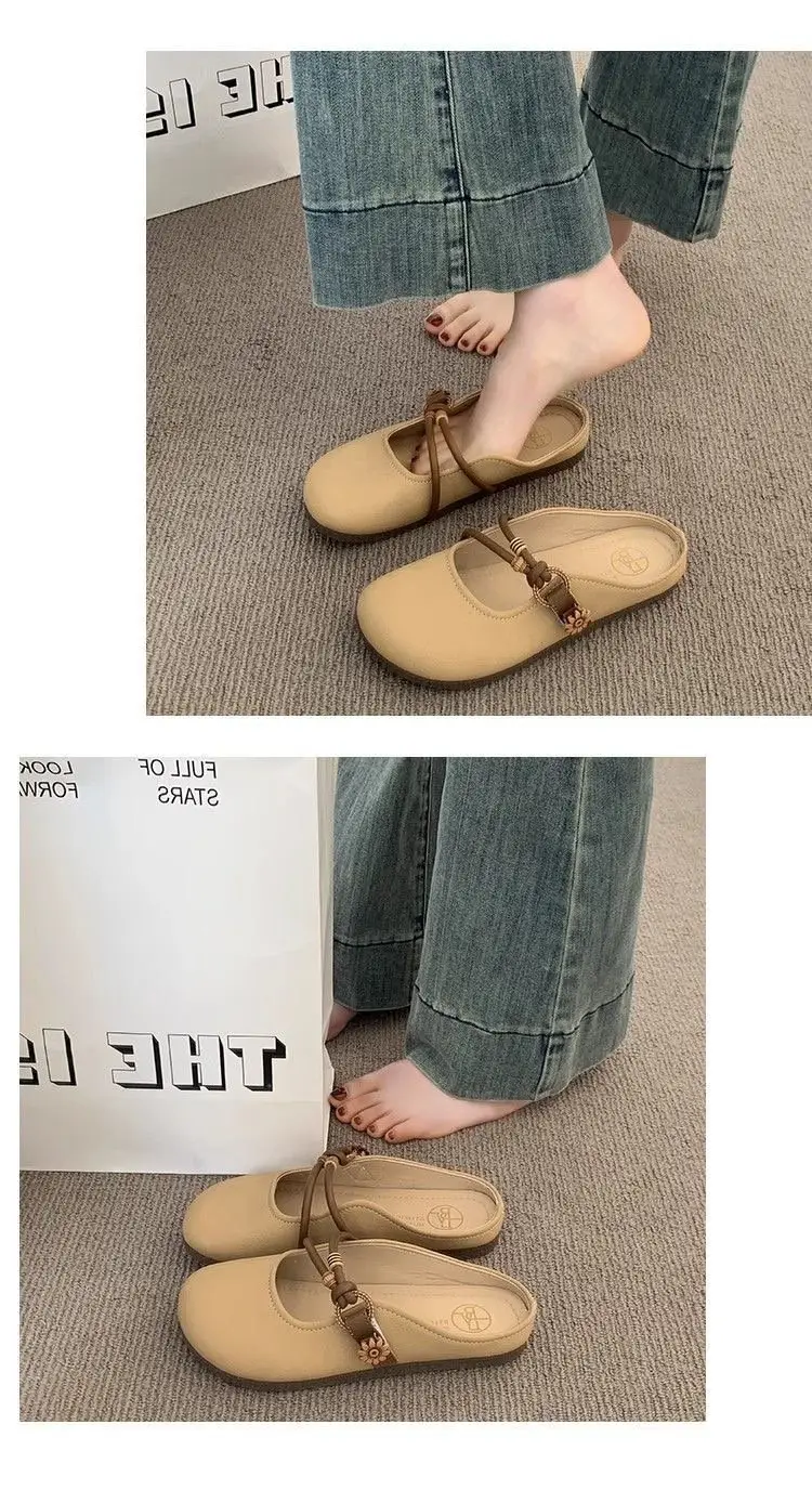 Women's Summer Overhead Half Slippers 2025 New Super Hot Flat Slip-on Lazy Half-support French Sandals and Slippers — feature 4