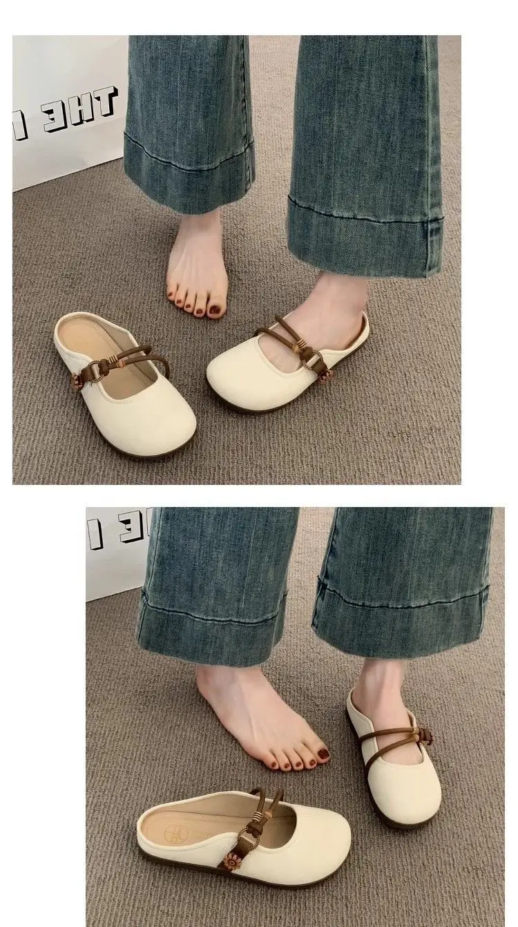 Women's Summer Overhead Half Slippers 2025 New Super Hot Flat Slip-on Lazy Half-support French Sandals and Slippers — feature 5