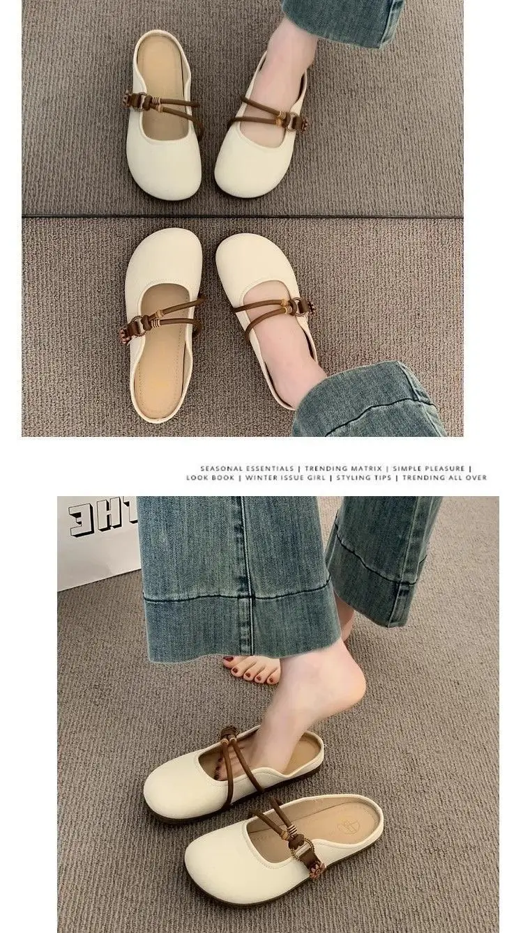 Women's Summer Overhead Half Slippers 2025 New Super Hot Flat Slip-on Lazy Half-support French Sandals and Slippers — feature 7