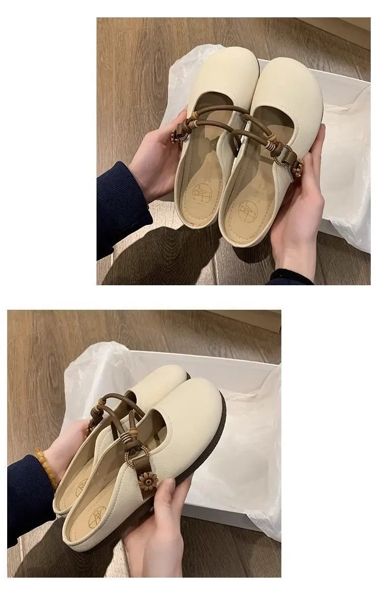 Women's Summer Overhead Half Slippers 2025 New Super Hot Flat Slip-on Lazy Half-support French Sandals and Slippers — feature 9