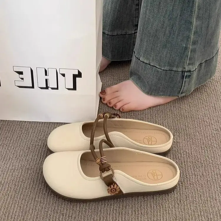 Women's Summer Overhead Half Slippers 2025 New Super Hot Flat Slip-on Lazy Half-support French Sandals and Slippers - Image 2