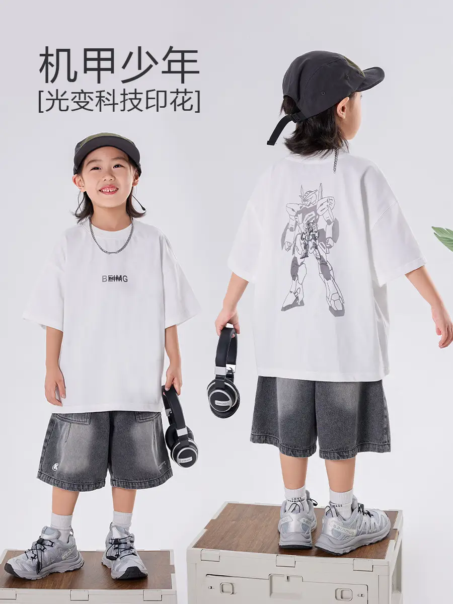Boys Cotton T-shirt Large Summer Wear Loose Casual - Image 2