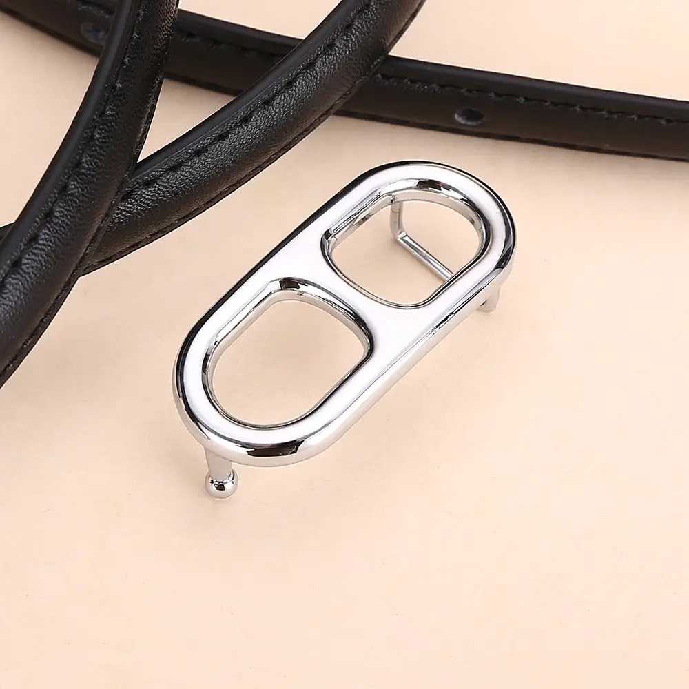 Black Leather Belt with Silver Buckle for Women - Image 8