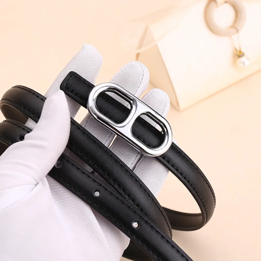 Black Leather Belt with Silver Buckle for Women - Image 9